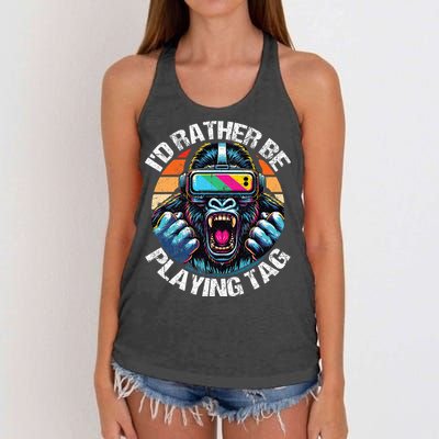 ID Rather Be Playing Tag Gorilla Monke Tag Gorilla Vr Gamer Women's Knotted Racerback Tank