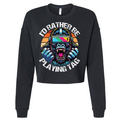 ID Rather Be Playing Tag Gorilla Monke Tag Gorilla Vr Gamer Cropped Pullover Crew