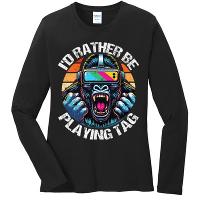 ID Rather Be Playing Tag Gorilla Monke Tag Gorilla Vr Gamer Ladies Long Sleeve Shirt