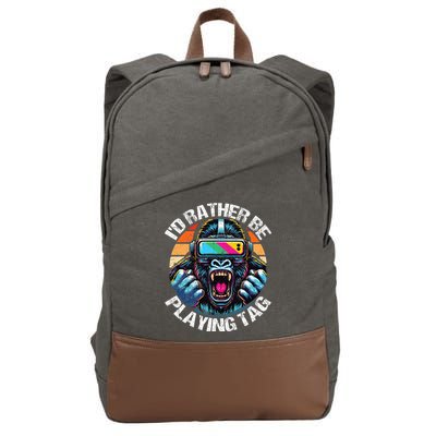 ID Rather Be Playing Tag Gorilla Monke Tag Gorilla Vr Gamer Cotton Canvas Backpack