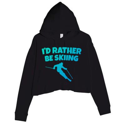 Id Rather Be Skiing (Black) Skier Gift Crop Fleece Hoodie