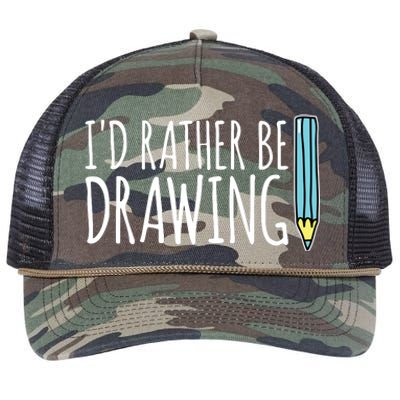 I'd Rather Be Drawing Artist Art Teacher Sketching Pencil Retro Rope Trucker Hat Cap