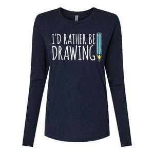 I'd Rather Be Drawing Artist Art Teacher Sketching Pencil Womens Cotton Relaxed Long Sleeve T-Shirt