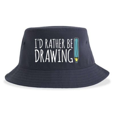 I'd Rather Be Drawing Artist Art Teacher Sketching Pencil Sustainable Bucket Hat