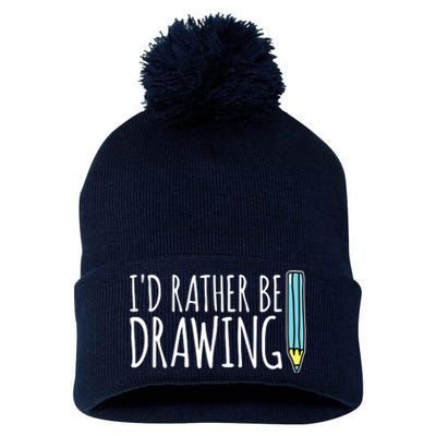 I'd Rather Be Drawing Artist Art Teacher Sketching Pencil Pom Pom 12in Knit Beanie