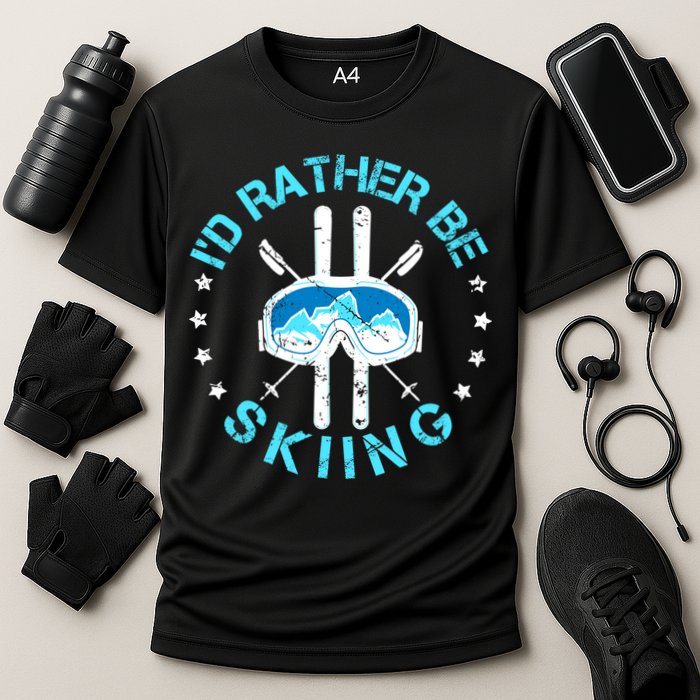 Id Rather Be Skiing Funny Ski Skier Slopes Gift Cooling Performance Crew T-Shirt