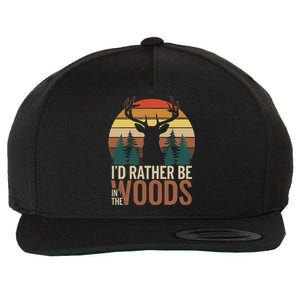 ID Rather Be In The Woods Funny Retro Deer Nature Lover Wool Snapback Cap