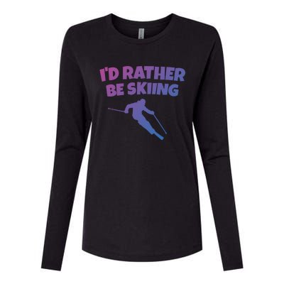 Id Rather Be Skiing (Black) Skier Gift Womens Cotton Relaxed Long Sleeve T-Shirt