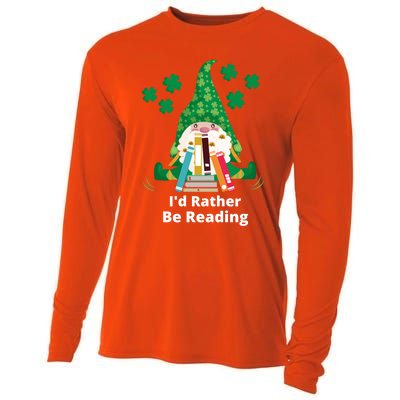 I'd Rather Be Reading Funny St Patrick Day Gnome Book Lover Cute Gift Cooling Performance Long Sleeve Crew