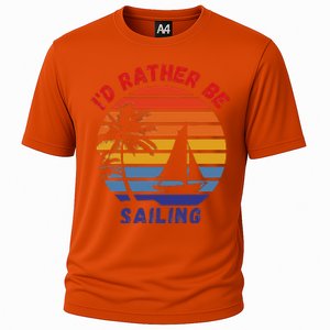 I'd Rather Be Sailing, Retro Sunset Sailboat Design Cooling Performance Crew T-Shirt