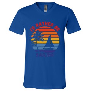 I'd Rather Be Sailing, Retro Sunset Sailboat Design V-Neck T-Shirt