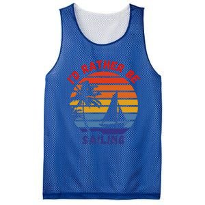 I'd Rather Be Sailing, Retro Sunset Sailboat Design Mesh Reversible Basketball Jersey Tank