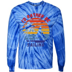 I'd Rather Be Sailing, Retro Sunset Sailboat Design Tie-Dye Long Sleeve Shirt