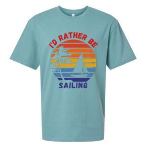 I'd Rather Be Sailing, Retro Sunset Sailboat Design Sueded Cloud Jersey T-Shirt