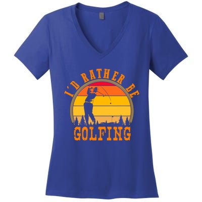 Id Rather Be Golfing Vintage Retro Style Golf Lovers Cute Gift Women's V-Neck T-Shirt