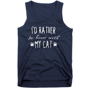 Id Rather Be Home With My Cat Funny Cats Humor Tee Tank Top