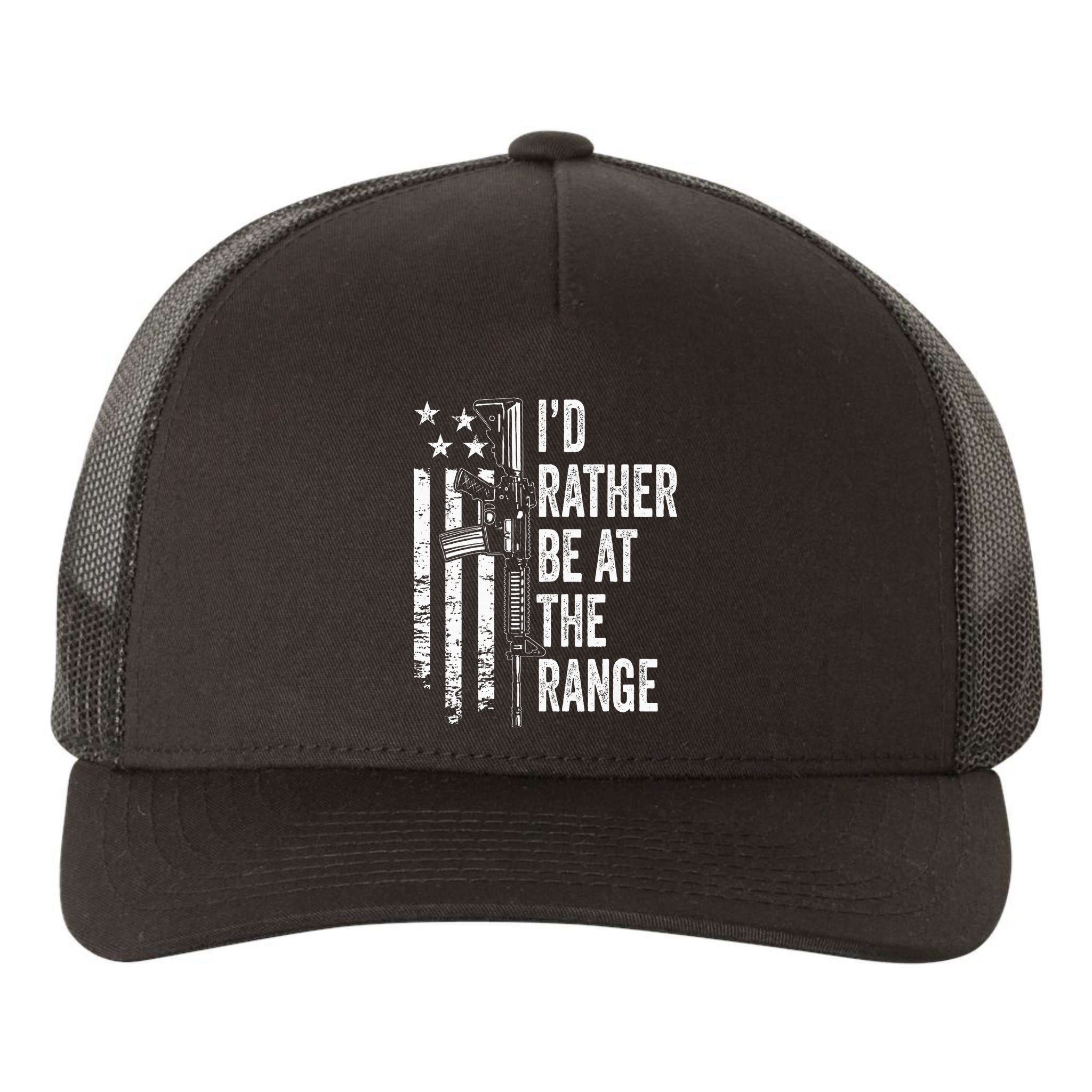 ID Rather Be At The Gun Range Usa Flag Funny Guns Joke Yupoong Adult 5-Panel Trucker Hat