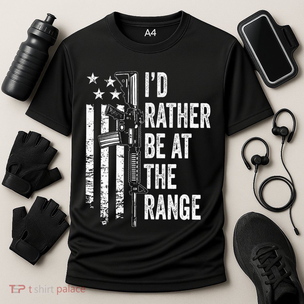 ID Rather Be At The Gun Range Usa Flag Funny Guns Joke Performance Shirt