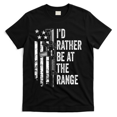 ID Rather Be At The Gun Range Usa Flag Funny Guns Joke T-Shirt