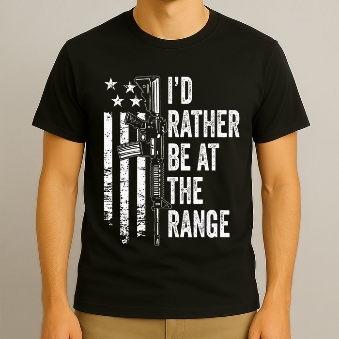 ID Rather Be At The Gun Range Usa Flag Funny Guns Joke T-Shirt