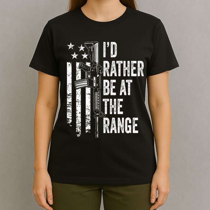 ID Rather Be At The Gun Range Usa Flag Funny Guns Joke T-Shirt