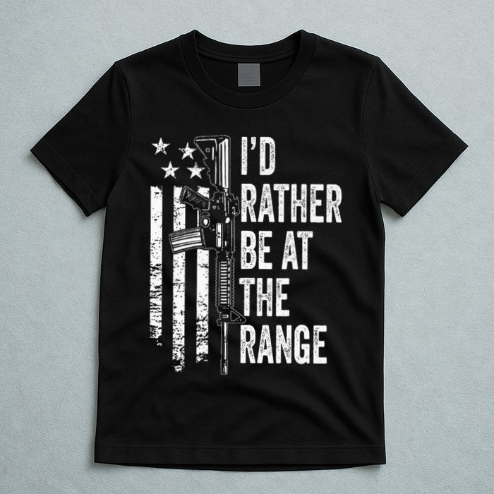 ID Rather Be At The Gun Range Usa Flag Funny Guns Joke T-Shirt