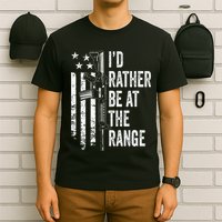 ID Rather Be At The Gun Range Usa Flag Funny Guns Joke T-Shirt