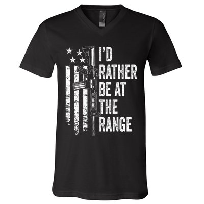 ID Rather Be At The Gun Range Usa Flag Funny Guns Joke V-Neck T-Shirt