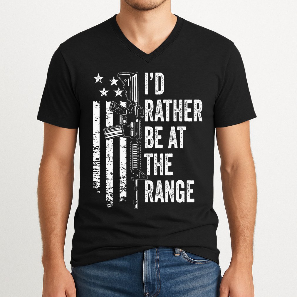 ID Rather Be At The Gun Range Usa Flag Funny Guns Joke V-Neck T-Shirt