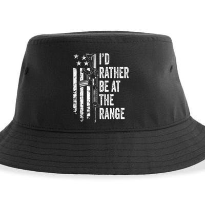 ID Rather Be At The Gun Range Usa Flag Funny Guns Joke Sustainable Bucket Hat