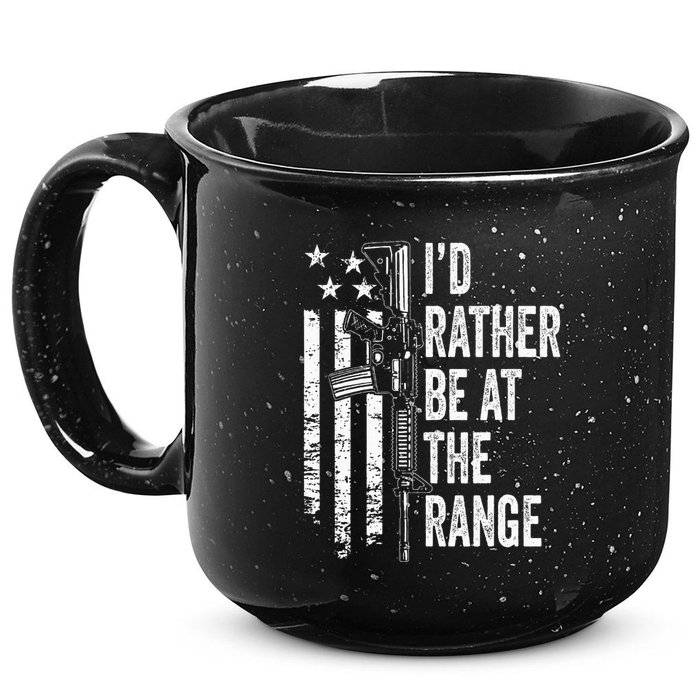 ID Rather Be At The Gun Range Usa Flag Funny Guns Joke 15oz Campfire Ceramic Mug