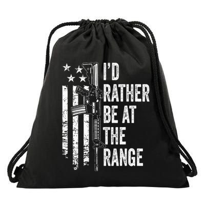 ID Rather Be At The Gun Range Usa Flag Funny Guns Joke Drawstring Bag
