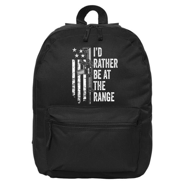 ID Rather Be At The Gun Range Usa Flag Funny Guns Joke 16 in Basic Backpack