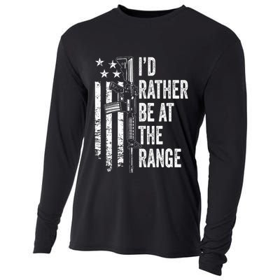 ID Rather Be At The Gun Range Usa Flag Funny Guns Joke Cooling Performance Long Sleeve Crew
