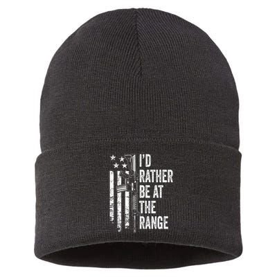 ID Rather Be At The Gun Range Usa Flag Funny Guns Joke Sustainable Knit Beanie