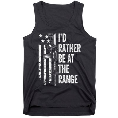 ID Rather Be At The Gun Range Usa Flag Funny Guns Joke Tank Top