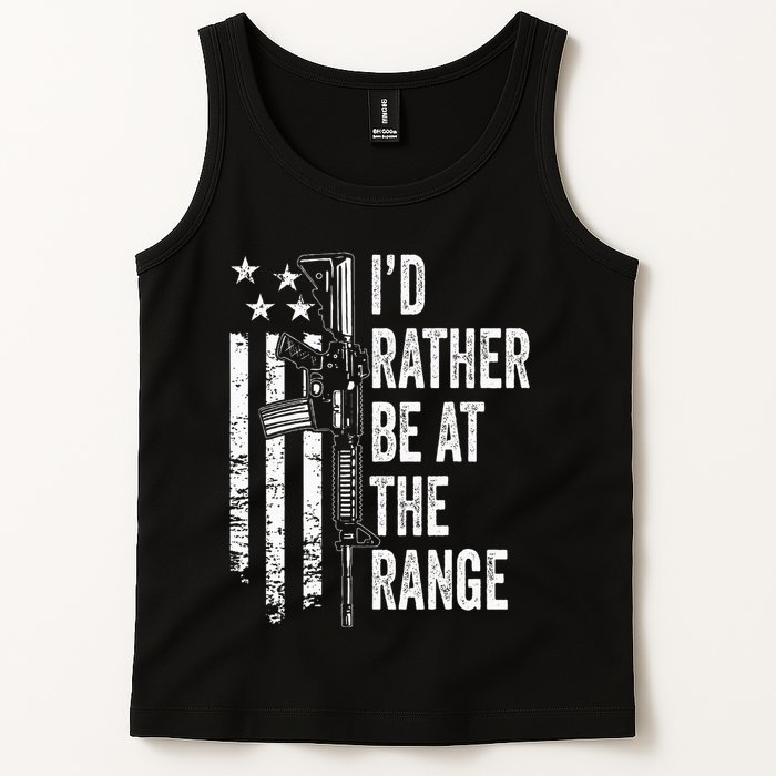 ID Rather Be At The Gun Range Usa Flag Funny Guns Joke Tank Top
