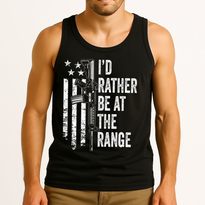 ID Rather Be At The Gun Range Usa Flag Funny Guns Joke Tank Top