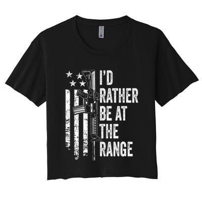 ID Rather Be At The Gun Range Usa Flag Funny Guns Joke Crop Top