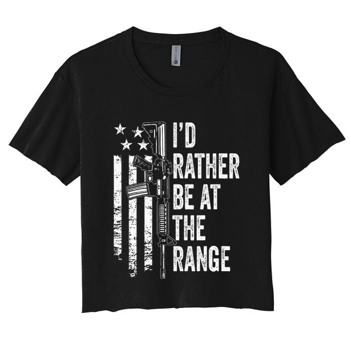 ID Rather Be At The Gun Range Usa Flag Funny Guns Joke Crop Top