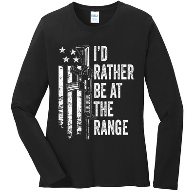ID Rather Be At The Gun Range Usa Flag Funny Guns Joke Ladies Long Sleeve Shirt