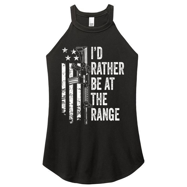 ID Rather Be At The Gun Range Usa Flag Funny Guns Joke Women's Perfect Tri Rocker Tank