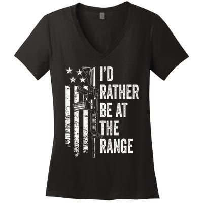 ID Rather Be At The Gun Range Usa Flag Funny Guns Joke Women's V-Neck T-Shirt