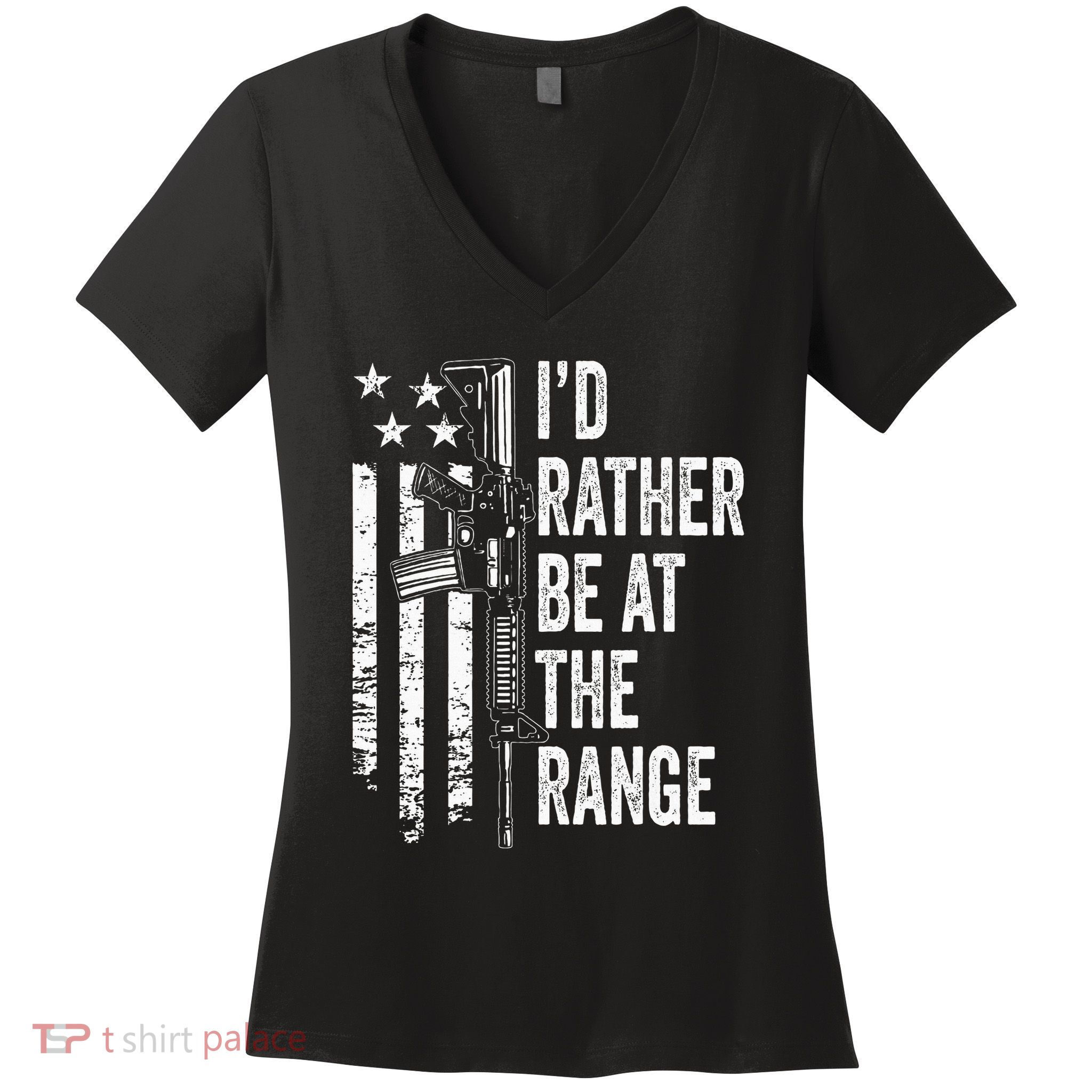 ID Rather Be At The Gun Range Usa Flag Funny Guns Joke Women's V-Neck T-Shirt