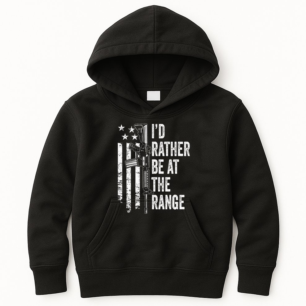 ID Rather Be At The Gun Range Usa Flag Funny Guns Joke Kids Hoodie