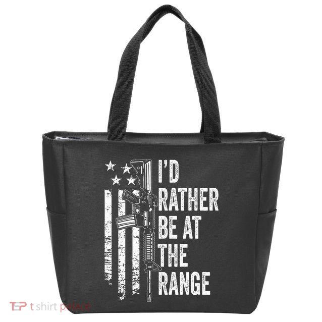 ID Rather Be At The Gun Range Usa Flag Funny Guns Joke Zip Tote Bag