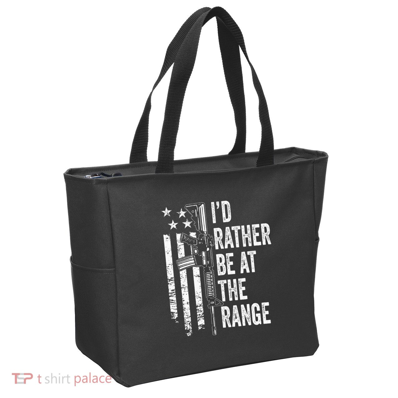 ID Rather Be At The Gun Range Usa Flag Funny Guns Joke Zip Tote Bag
