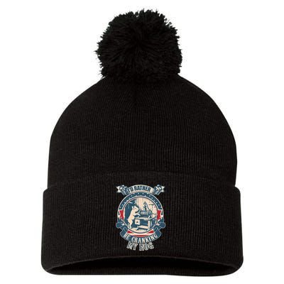 ID Rather Be Cranking My Hog Pom Pom 12in Knit Beanie