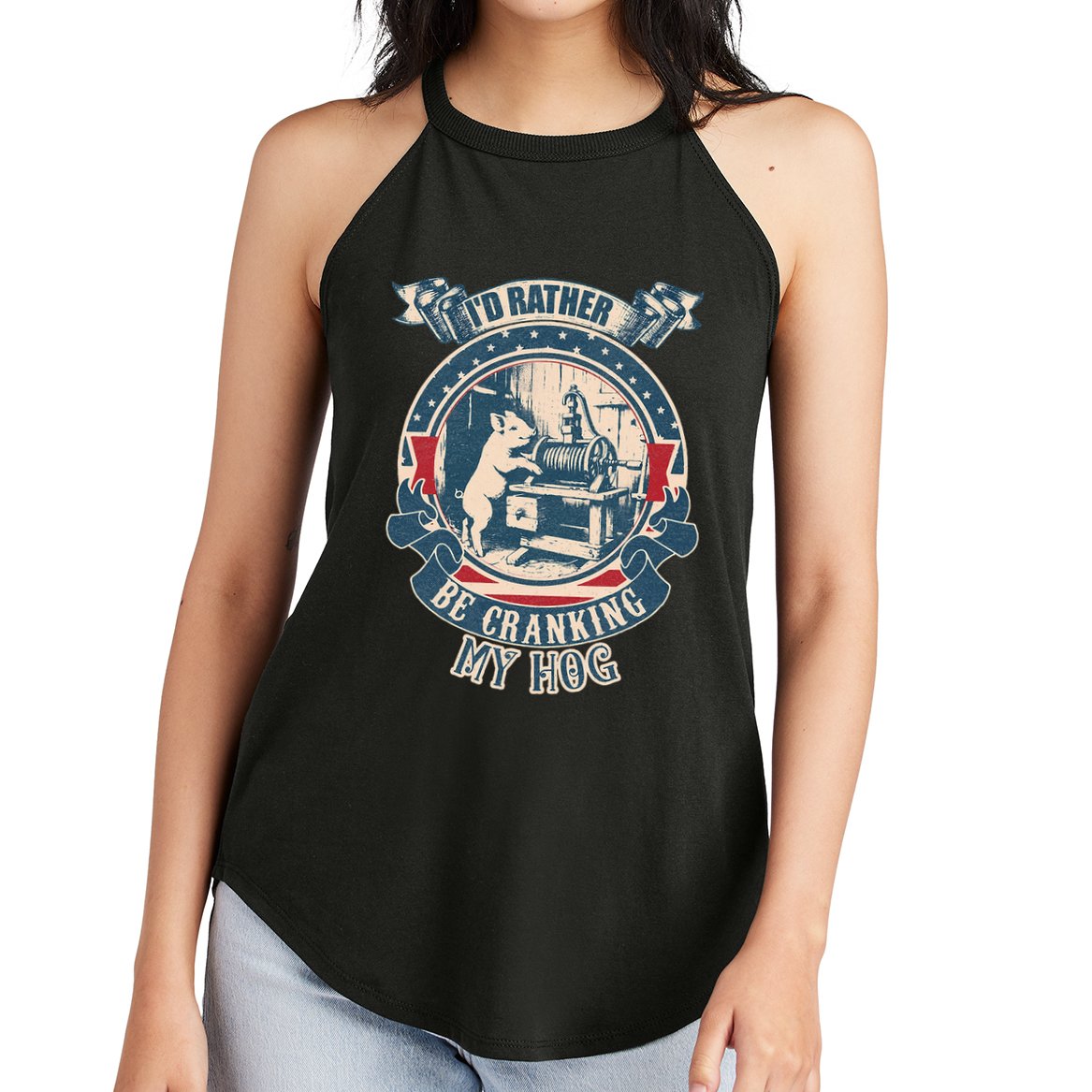 ID Rather Be Cranking My Hog Women's Perfect Tri Rocker Tank