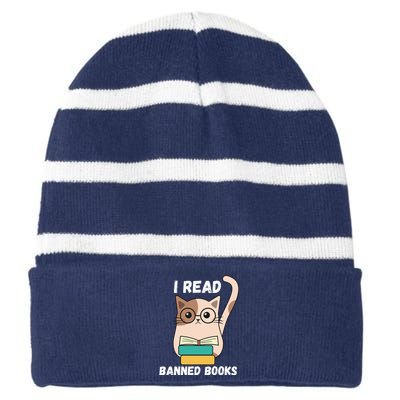 I Read Banned Books Striped Beanie with Solid Band